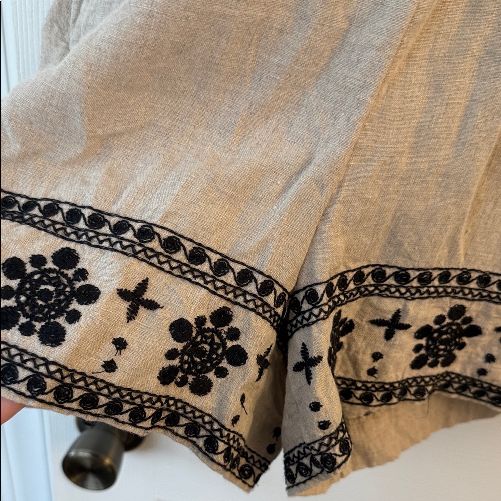 LOFT Linen Beige Romper with Black Floral embroidery - Picture 5 of 9